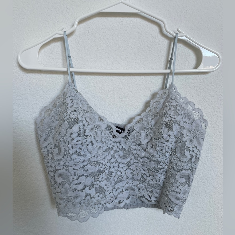 Express Allover Lace Cropped Cami, Sky Blue, Size S